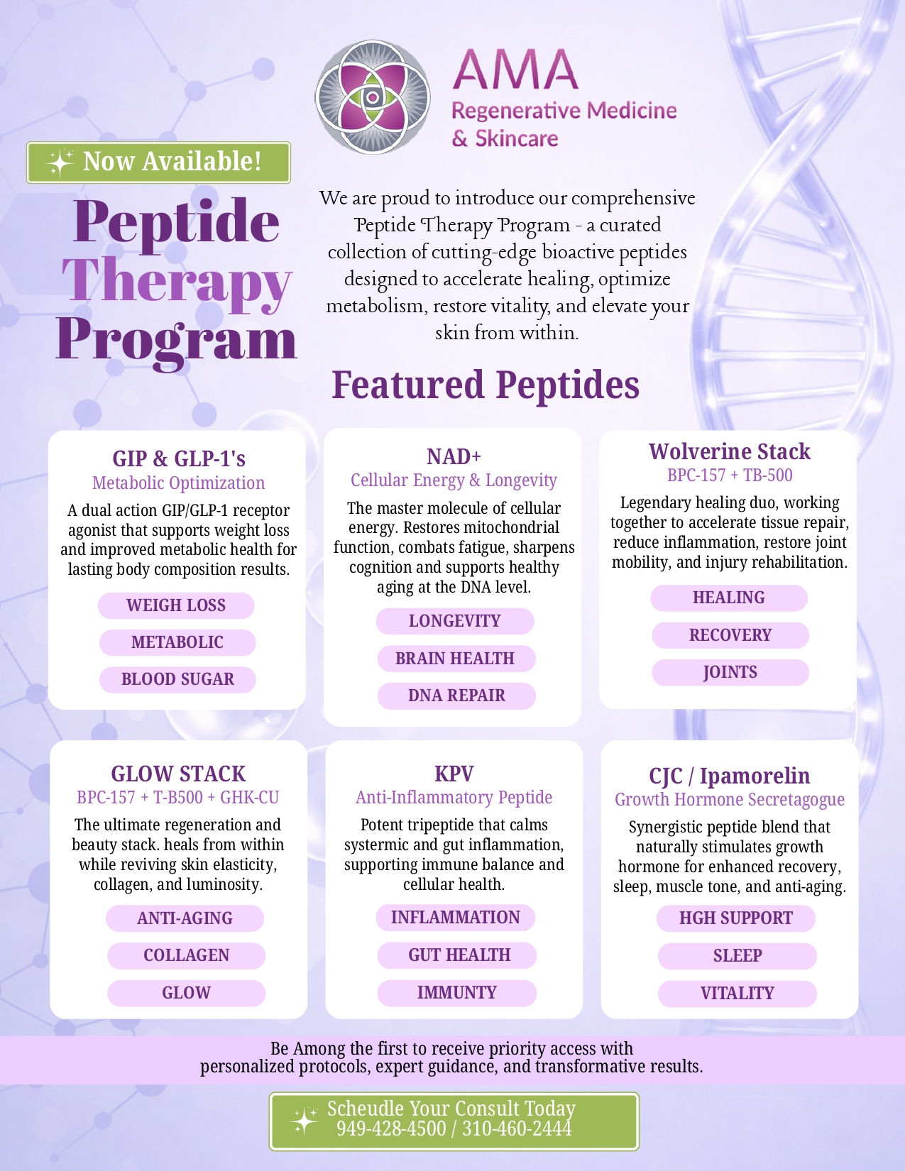 AMA Skincare peptide therapy program featuring regenerative medicine peptides for skin and wellness.